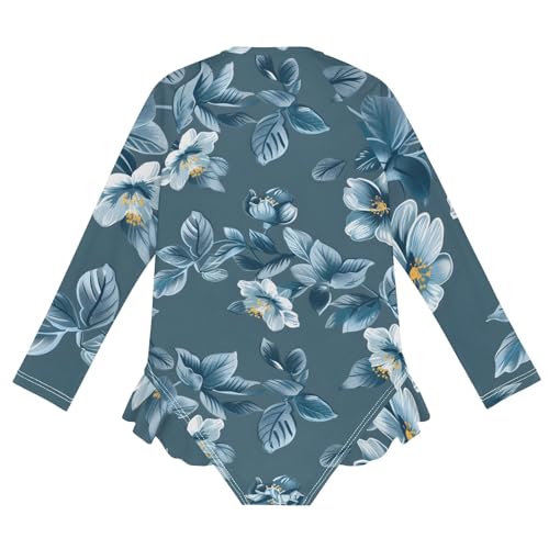 Girls One Piece Swimsuits Long Sleeve Swimsuit Zipper Bathing Suits Paisley Floral Muted Color Flower2