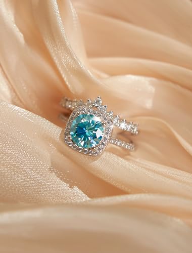 Moissanite Engagement Ring for Women, 2CT D Color VVS1 Clarity, 925 Sterling Silver with 18K White Gold Plated Moissanite Wedding Band, Ideal Gift for Women3