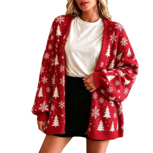 Christmas Sweaters for Women Light Weight Santa Graphic Open Front Cardigan | Lantern Sleeve Trendy,Loose Fit,Snowman,Christmas Tree,Bell,Merry,Dressy Casual Outfits,Versatile Fall Winter Layering,Coats - image 5