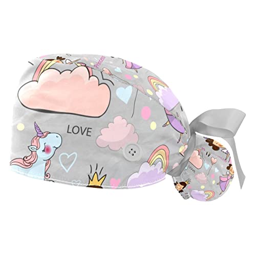 Chapeaux de travail ajustables JDEZ avec bandeau anti-transpiration motif nuages arc-en-ciel x2