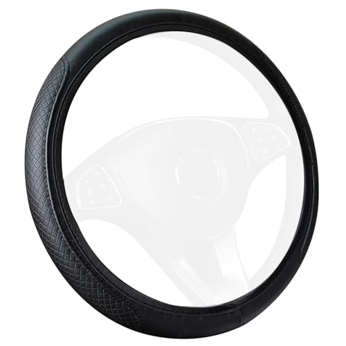 Tianmei Elastic Breathable Leather Car Steering Wheel Cover Wrap, 14.2-15.3 inch Universal Stretch Automotive Steeringwheel Accessories(TLPU_SYD_Black)