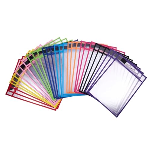 Bolsillos de borrado en seco reutilizables de PVC transparente con bordes cosidos pack de 30