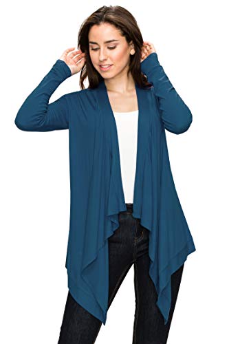 Image of Lock and Love Women's Draped Front Open Asymmetrical Cardigan - Casual Long Sleeve Lightweight Duster