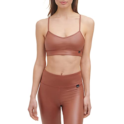 Dkny Women's Sport Faux Leather Bra, Caramel, Large #TOP8