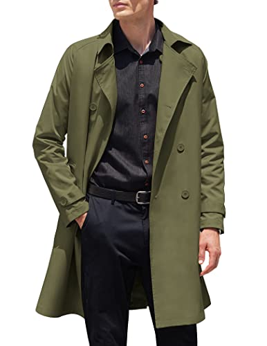Coofandy Men Double Breasted Trench Coats Slim Fit Overcoat Long Jacket(Green,L) #TOP11