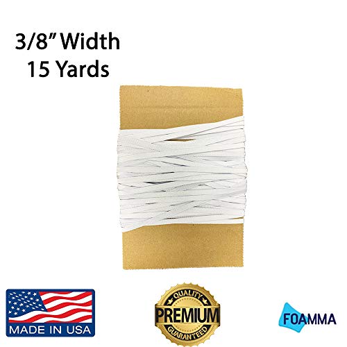 Foamma 3/8" Wide, 15 Yards, White Heavy Stretch Elastic Band, Braided Elastic Cord