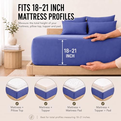 Image of CozyLux 6-Piece Cal King Sheet Set, Fits 18-21 Inch Mattresses, Oeko-TEX | 4 Pillowcases, 1 Flat Sheet and 1 Fitted Sheet with All-Around Elastic and 21-Inch Deep Pocket for a Secure Fit, Very Peri