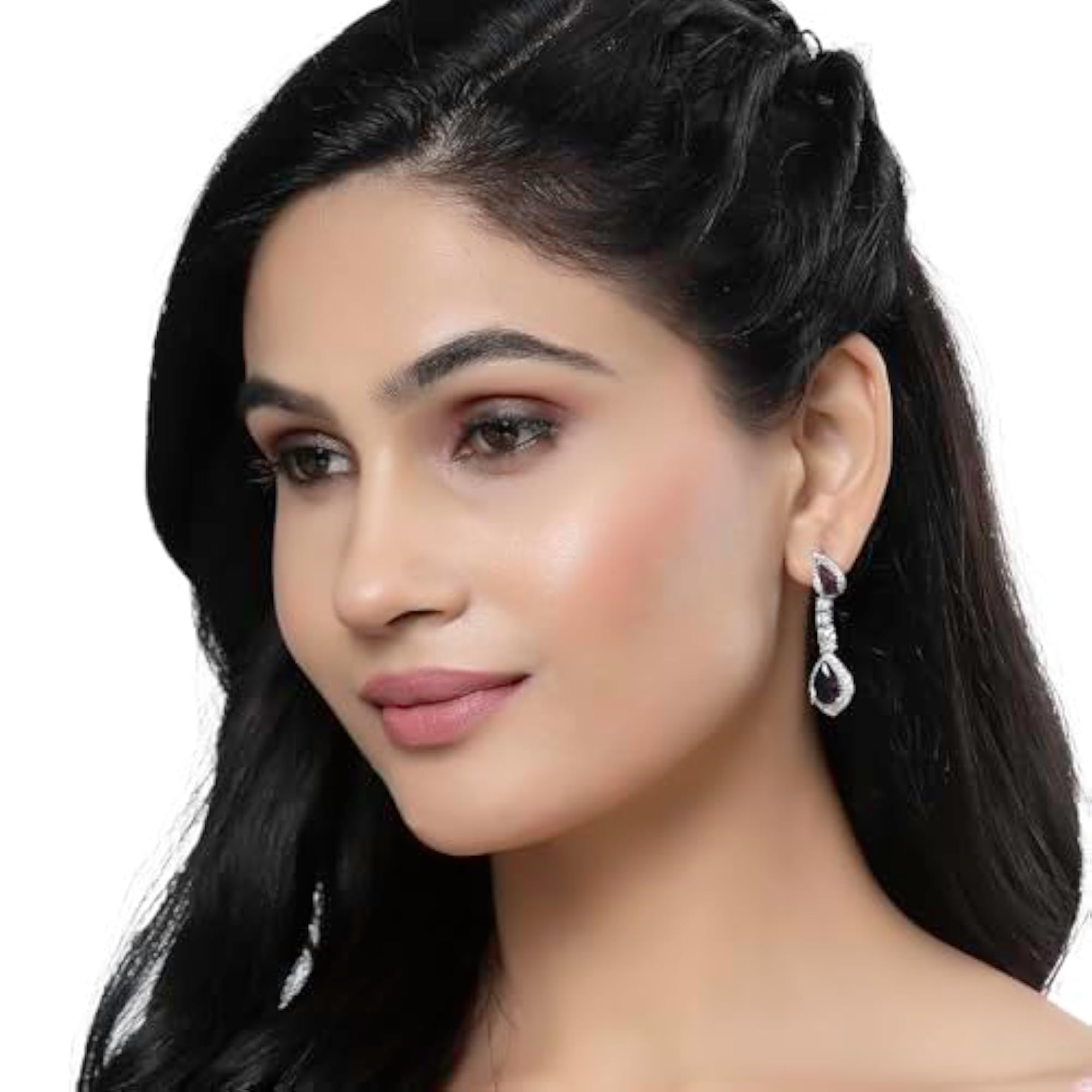 Rhodium-Plated Teardrop Drop Earrings with American Diamond