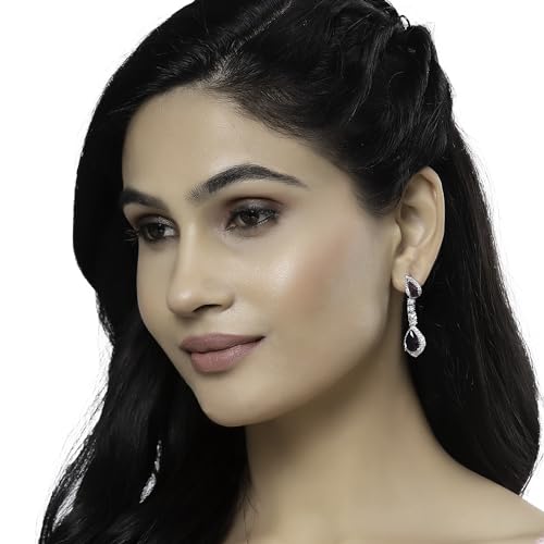 Rhodium-Plated Teardrop Drop Earrings with American Diamond