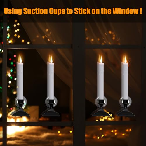 Image of Wondise Flameless Window Candles with Timer & Remote, Battery Operated LED Flameless Flickering Holiday Candles with Removable Holder and Suction Cups for Christmas Thanksgiving Home Decoration