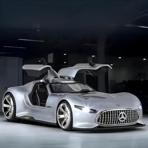 Image of Stylish Silver AMG Vision Gran Turismo SUV Car 1:32 Scale Diecast Model | Alloy Metal Pull Back Toy Car with Openable Doors, Lights & Music | Die-Cast Collectible Toy Gift for Kids