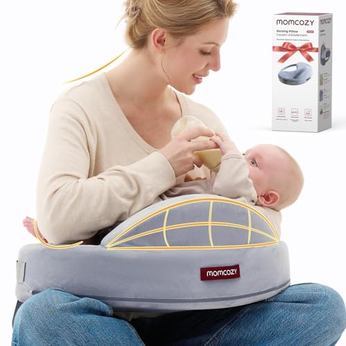 momcozy Cojín De Lactancia con “Barrera De Seguridad”, Espuma Viscoelástica Firme Y Elástica, Soporte Ergonómico Estable, Cojín De Lactancia Extra Ancho, Cinturón Ajustable, Funda Extraíble