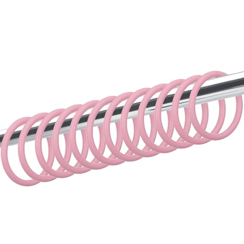 Mabor 12 Pack Pink Shower Curtain Hooks Plastic Snap Rings for Bathroom Decorative Round Hangers Easy Install No-Slip Closure Fits Standard Rods