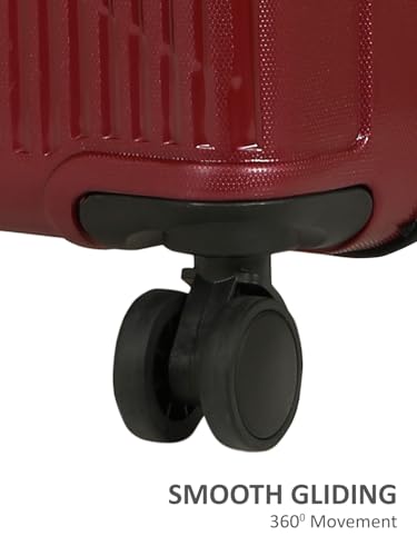 Image of Teakwood Small Size 8 Wheels Trolley Bag, Hard Cabin with Zipper Closure, Adjustable Push Button & Cross Side Strap, Number Lock System 360 Degree (Small, Maroon)
