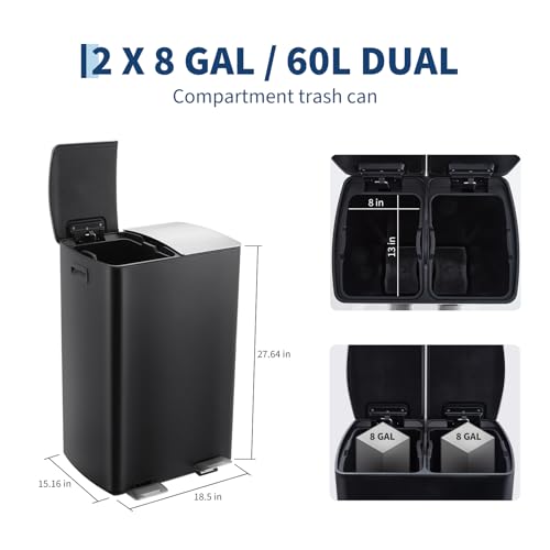 Caneca de basura doble 60L acero inoxidable negra miniatura 2