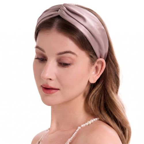 Image of ZLYC Mulberry Silk Headband for Women's Hair, Solid Pale Dusty Pink