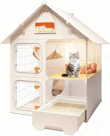 Spacious Multi-Level Cat Cage with Litter Box, Detachable PP Panels & Metal Wire, Ideal for 1-3 Cats/Kittens, Easy to Clean, 106x46x141CM, Perfect for Small Animals