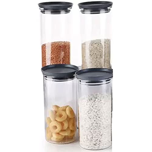 SOLOMON ™ XLLENT Premium Series New Unbreakable Sturdy Airtight Container Transparent Plastic Jar 1400 ML (Pack of 4, Black)