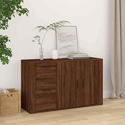 Homvdxl 2 Door 2 Drawer Sideboard - Storage Cabinet with Large Storage - Living Room & Hallway Storage Unit - 100x33x59.5 cm - Brown Oak