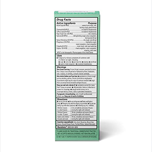 Hyland’s Naturals Kids Cold & Cough, Nighttime Grape Flavor Cough Syrup Medicine For Kids Ages 2+, Decongestant, Sore Throat, Allergy & Sleeplessness Relief Of Common Cold Symptoms, 4 Fl Oz #TOP1