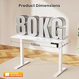 WALKINGDESK 100 x 60 cm Standing Desk, Electric Height Adjustable Desk with 2 Hooks, Computer Desk with 4 Memory Heights and Splice Board, Ergonomic Sit Stand Table for Home Office, White - Image 3