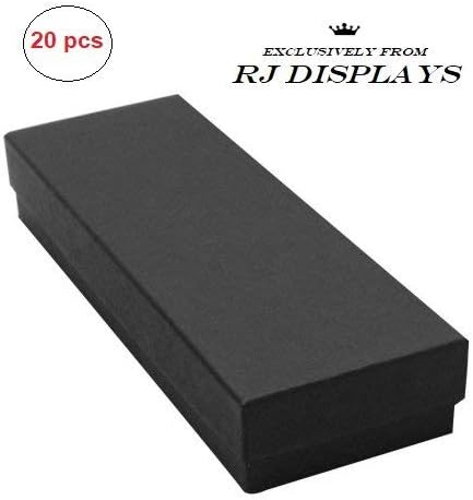 RJ Displays 20 Pack Cotton Filled Matte Black Color Cardboard Paper Jewelry Bracelet, Watch, Necklace, Jewelry Set, Gift Retail Packaging Box Size-8" x 2" x 1" inches #82