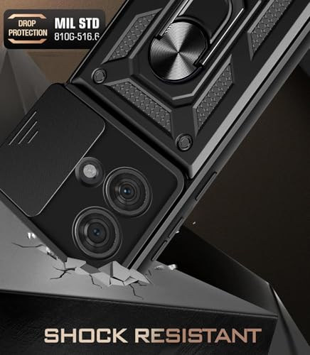Image of Scalebee Back Cover for Motorola Moto Edge 40 Neo Heavy Duty Slide Camera Cover Built-in Rotated Ring Kickstand (Black, Rugged Armor) (Edge 40 Neo)