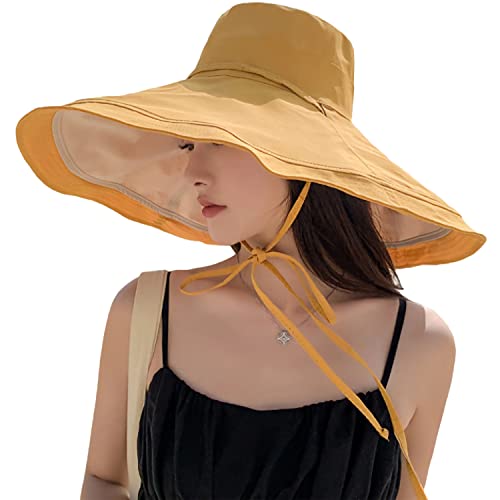 Image of HUAMULAN Women Sun Hat Summer Bucket Beach Boonie Cotton Cap Wide Brim UPF 50