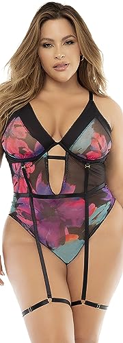 Body noir, grande taille, imprimé fleurs exotiques - MAL8774XPRT - 3X/4X, Imprimé floral