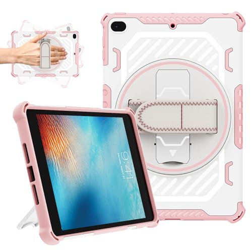 ROISKIN for iPad Mini 5/4 Case: Shockproof Protective iPad Mini 5th/4th Gen 7.9 inch 2019/2015 Cover with Rotating Kickstand/Hand Strap for iPad Mini Kids Boys Girls (Pink)
