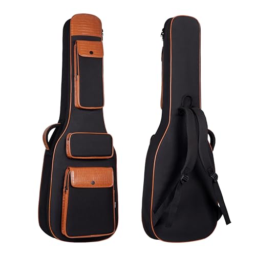 PPOPPO Bass Guitar Case 0.5 Thick Padding Bass Guitar Gig Bag with Water-Resistant 300D Frosted Cloth & Crocodile Pattern PU Leather Neck Strap 3 Pockets Back Hanger & Comfort Backpack Straps