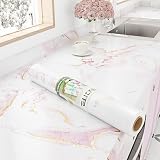 STICKEEP Carta da parati in marmo rosa opaco per controsoffitti 45 x 800,1 cm bianco/oro marmo buccia e bastone da lavoro impermeabile rimovibile in vinile rosa granito carta da parati per mobili da
