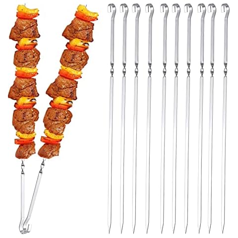 MojiDecor Grill Kabob Skewers, 37.5 cm, flat shish kebab skewers, 10-piece set, B01HCW4CZW Cover