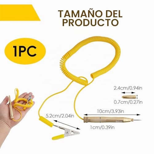 Miniatura 2 de Annlpoy 1pcs Comprobador De Fusibles Coche,Probador De Circuitos Automotriz Tester De Tensión Dc 6v 12v 24v,Cable Espiral Extensible, Herramienta Diagnóstico Eléctrico Automotriz, Amarillo