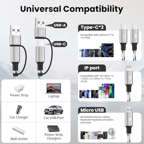 Image of Multi Charging Cable 5FT, 4 in 1 Charging Cables for Multiple Devices White