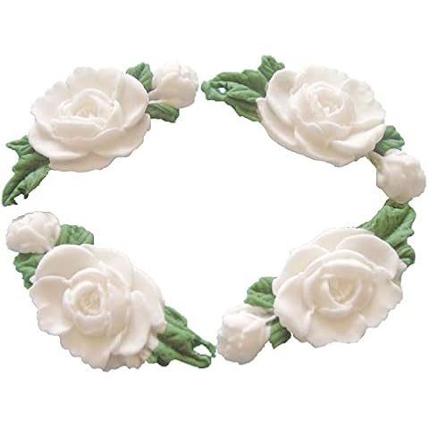 4 Rose Flower Garlands Edible Cake Decoration (White) Cover