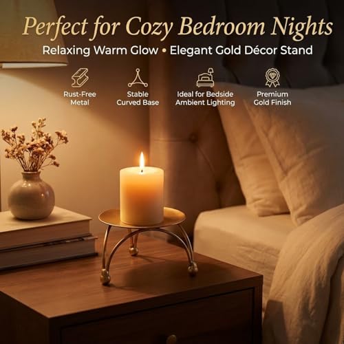 Image of Enorme Gold Metal Candle Holder | Elegant Decorative Pillar Candle Stand for Home, Office & Table Decor | Durable, Rust-Free & Modern Design Candle Holder - (Pack of - 3)