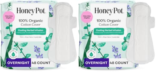 Image of The Honey Pot Company - 48 ct - Herbal Pads for Women - Overnight w /Wings - Infused w /Essential Oils for Cooling Effect & Organic Cotton Cover - Feminine Care (Pack of 2)