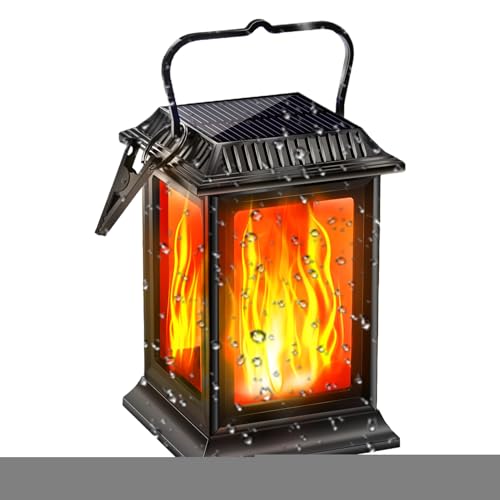 Lanterne solaire à flamme avec capteur de luminosité et effet de feu dansant autonome pour cour