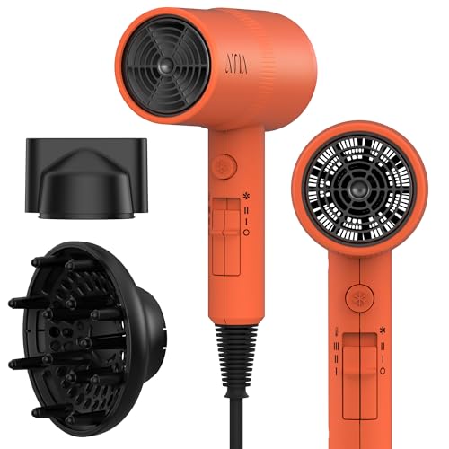 Image of AINA Diffuser Hair Dryer Full-Featured Blow Dryer 110V /1600W(Lava Orange) | 3 Heat /2 Speed;Cold shut button;Lightweight;Compact Size;High Temp;Low Airflow;Same Results;Less Expense