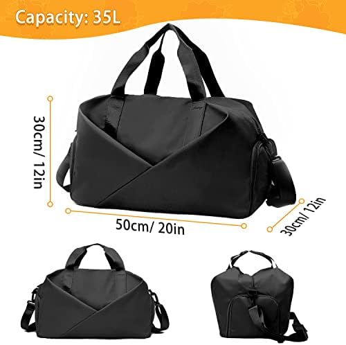 Gym Bag Womens, Sunfry Sports Duffels Bags 35L Men Dry/ Wet Pocket Gym Tote Bag with Shoe Compartment Travel Overnight Bags for Men Swimming Bag Waterproof Gym Sport Bag (Black)