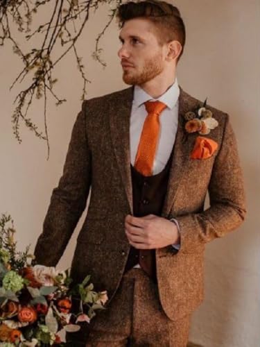 Men's Herringbone Tweed Suits Retro Slim Fit 3 Piece Suit Wool Suits 1920's Themed Wedding Suit3