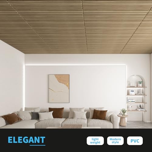 Art3d 6-Pack Slat Design 3D Wall Panels for Interior Wall Decor, 2x4 FT PVC Decorative Drop Ceiling Tiles - Walnut - Image 3