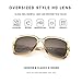 LECKIRUT Oversized Sunglasses for Women Polarized UV Protection Classic Fashion Ladies Shades Coffee & Transparent Gray Lens