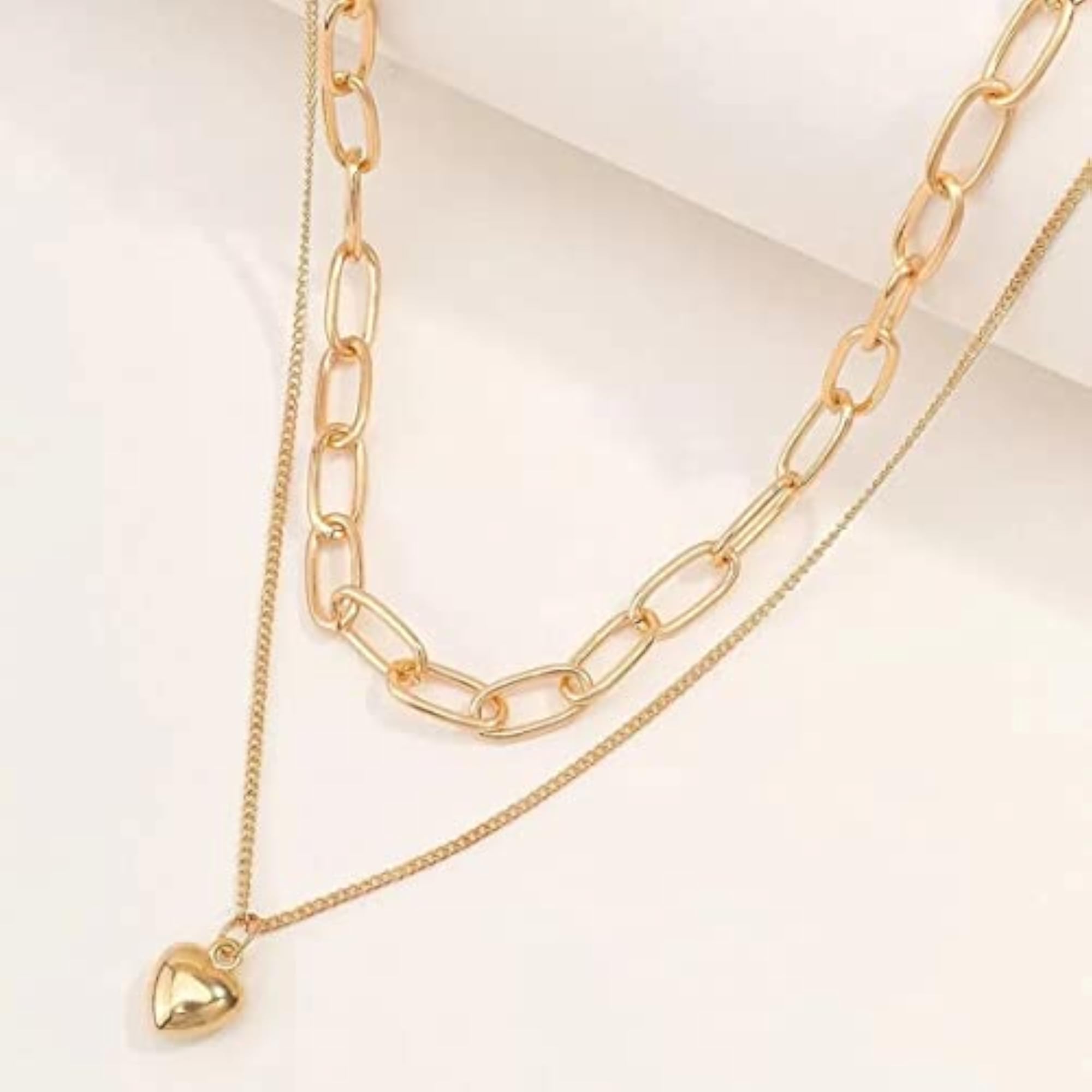 Love Gold Plated Chain Design Layer Necklace for Girls & Women