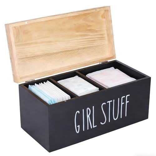 Bathroom Tampon Holder, Wooden Box With Lid, Covered Tray Organizer,
