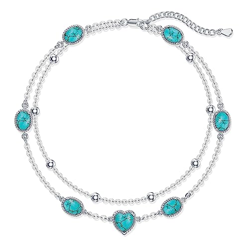 Image of Gemstone Anklet for Women 925 Sterling Silver Gemstone Adjustable Layered Foot Bracelet Jewelry Gifts for Mother Wife