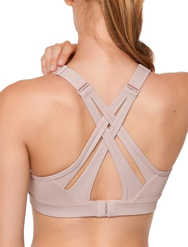 Image of Yvette Criss Cross Adjustable High Impact Running Bra | Pickleball Tennis, Big Bust Plus Size, Adjustable Strap, Wireless Sewn in Pads, No Bounce, Full Coverage, Moisture-Wicking