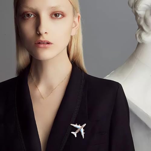 Image of Flying Airplane Enamel Brooch Pin for Women Girls Plane Aircraft Lapel Pins Sweater Dress Suit Badges Clothes Accessories Brooches Pins Fashion Jewelry Gifts for Flight Crew Aviator Lover