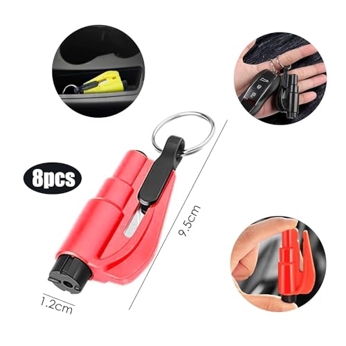 8 x 2-in-1-Auto-Fluchtwerkzeug, Rescue Tool, Auto-Sicherheits-Schlüsselanhänger, Notfallhammer Auto, Fensterbrecher, Federkörner Mit Gurtschneider, Window Breaker, Rettungswerkzeug